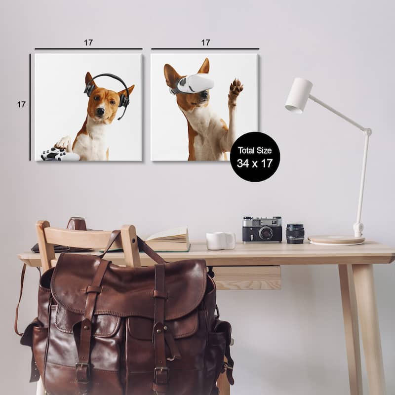 Stupell Video Game Dogs with VR Canvas Wall Art Design By CAD Design (Set of 2)