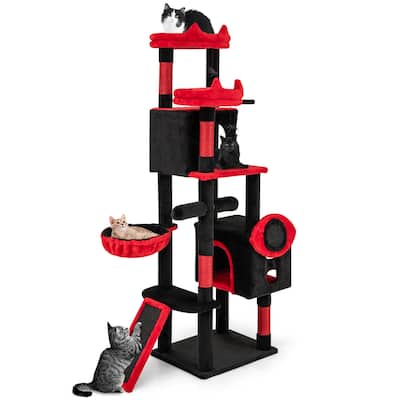 Costway Gothic Cat Tree for Indoor Cats with 2 Cat Condos & 2 Plush - as pic shows - See Details