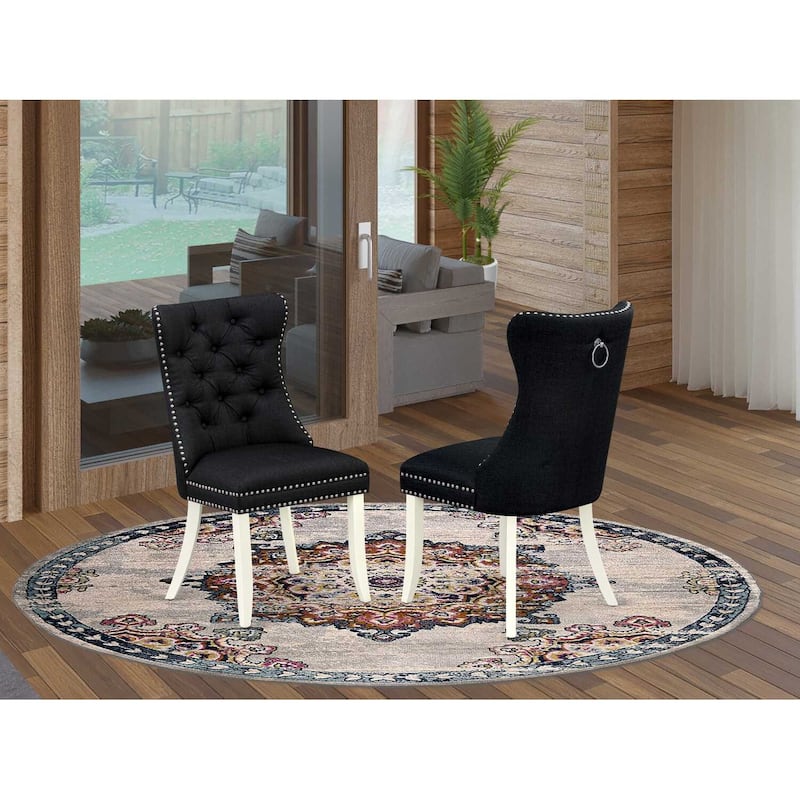 Parson Dining Chairs Set of 2 - Black Linen Fabric Upholstered Accent Chairs with Nailhead Trim