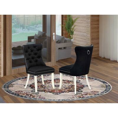 Parson Dining Chairs Set of 2 - Black Linen Fabric Upholstered Accent Chairs with Nailhead Trim