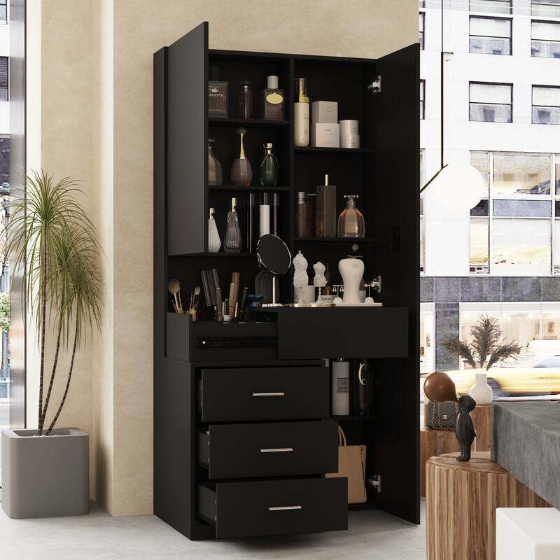 Sleek Storage Dresser with Ambient Mirror Lighting Makup Vanity Table