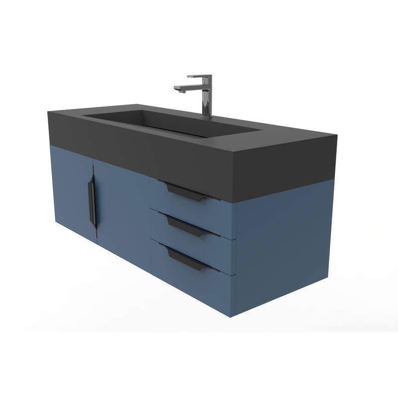 Nile 48" Wall Mounted Bathroom Vanity Set w/ Black Top