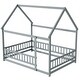 preview thumbnail 56 of 127, Wood Toddler House Bed with Roof Frame and Safety Guardrails Montessori Floor Bed without Slats No Door Houseshaped Platform Bed