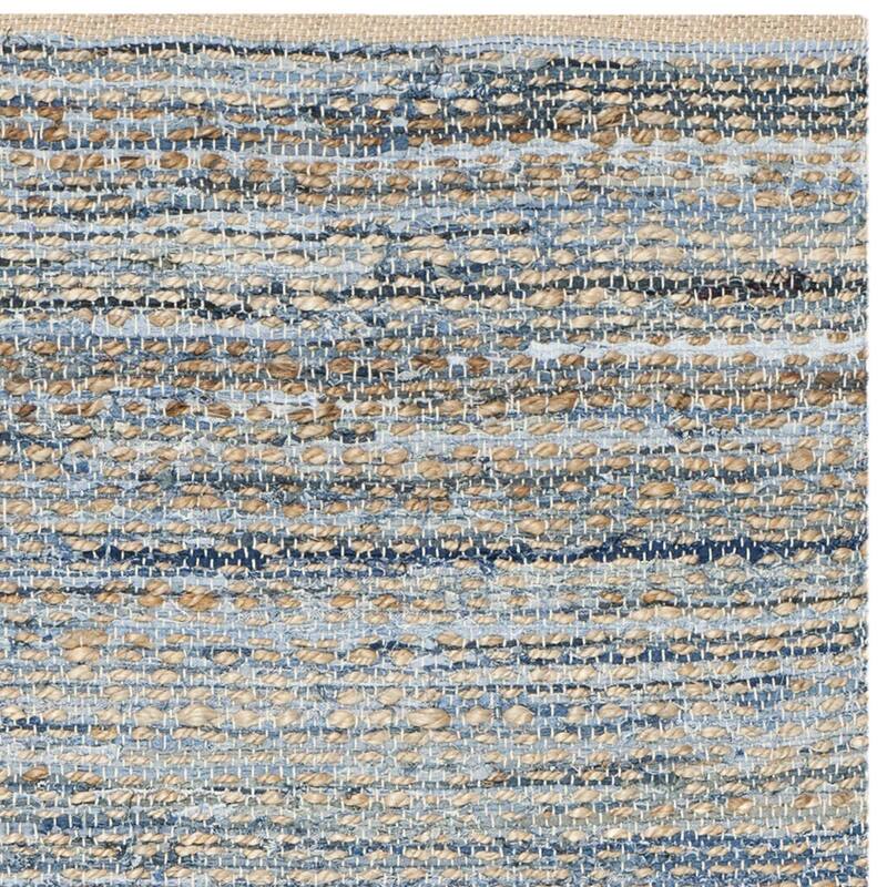 Area Rug 6x9 Natural Blue Jute Denim Braided Flatweave Living Room Bedroom Rug - 108 x 72