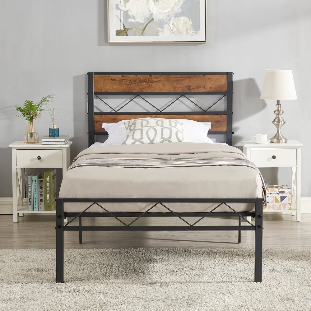 VECELO 3 Piece Bedroom Set Platform Bed Frame and Nightstands Set of 2