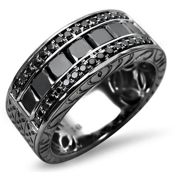 slide 1 of 4, Mens 2 & 3/5ct Black Diamond Princess Cut Band Wedding Ring 14k Black Rhodium Over White Gold