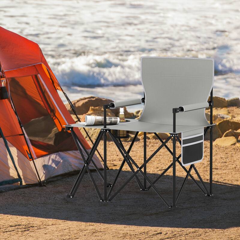 Gymax 2PCS Oversized Camping Chair w/Side Table 2 Storage Pockets Cup