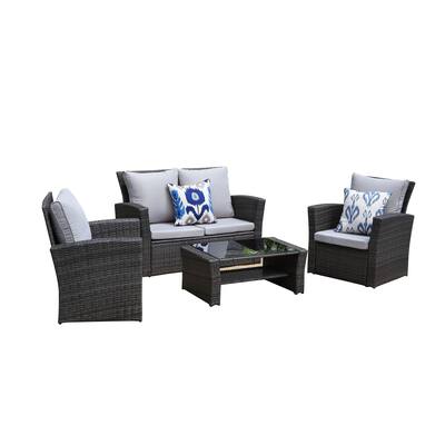 4-Piece Outdoor Wicker Patio Conversation Ergonomic Furniture Set