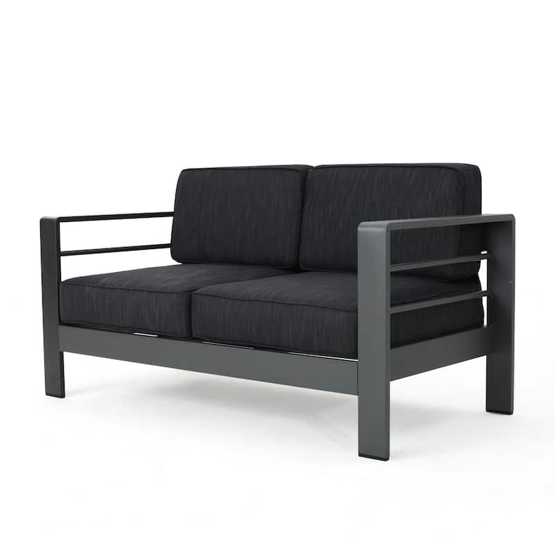 Cape Coral Outdoor Aluminum 5-piece Chat Set with Cushions & Fire Table by Christopher Knight Home