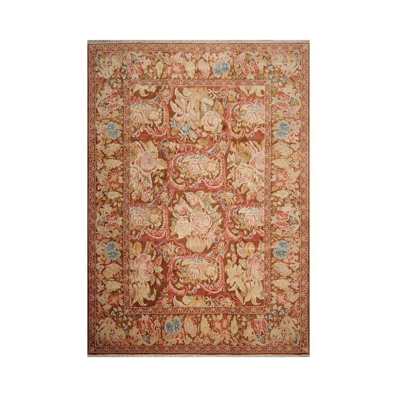 Hand Knotted Turkish Oushak Brown Wool & Silk Arts & Crafts Area Rug - 9' 1'' x 12' 10''