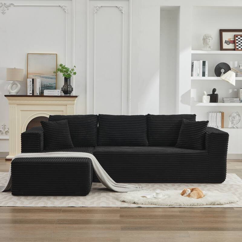 Roomfitters Modular Sectional Sofa, Deep Seat L-Shaped Cloud Couch with Left Chaise in Plush Corduroy for Living Room Comfort - Black