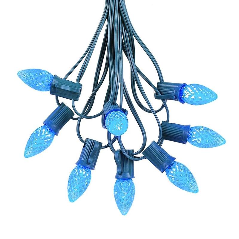 25 Foot C7 LED Christmas Light Set, Hanging String Lights, Green Wire - Blue