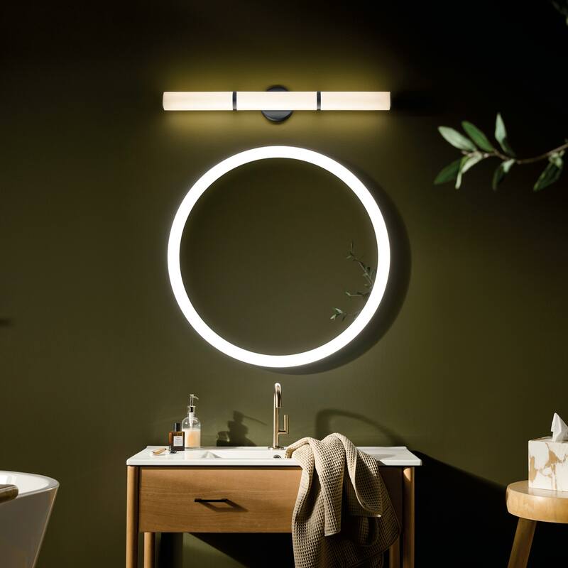 Kichler Lighting Rosh 32" Bath Bar Large LED with White Glass in Black - 24.25"