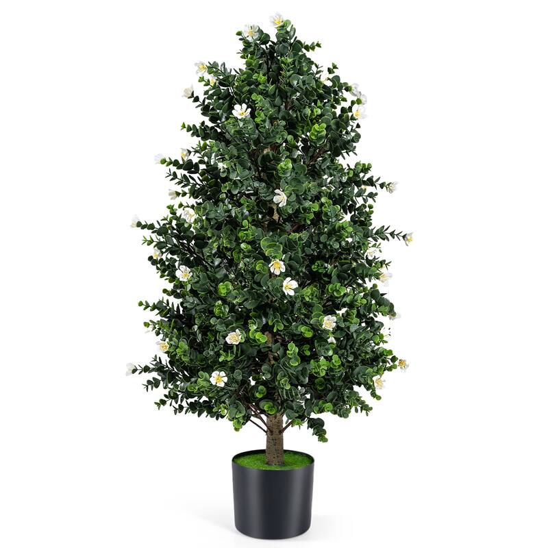 Gymax 2 Pack 36'' Artificial Topiary Cone Tree w/49 Flowers