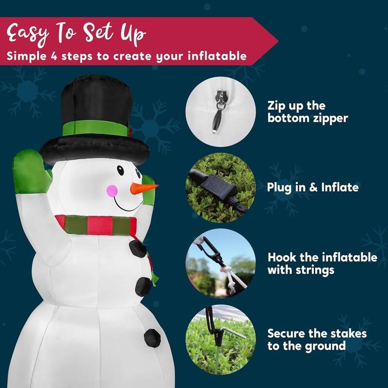 6 FT Tall Christmas Inflatables Snowman Outdoor Decorations with Built-in LEDs, Xmas Blow Up Snow Man with Magic Hat