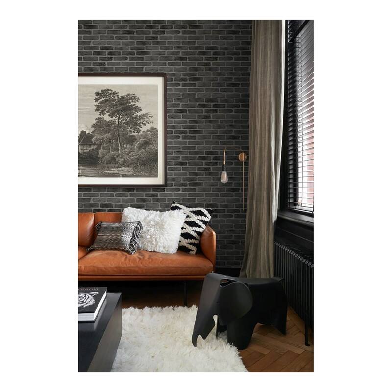ESTA Home Burnham Black Brick Wall Wallpaper - 20.9 x 396 x 0.025