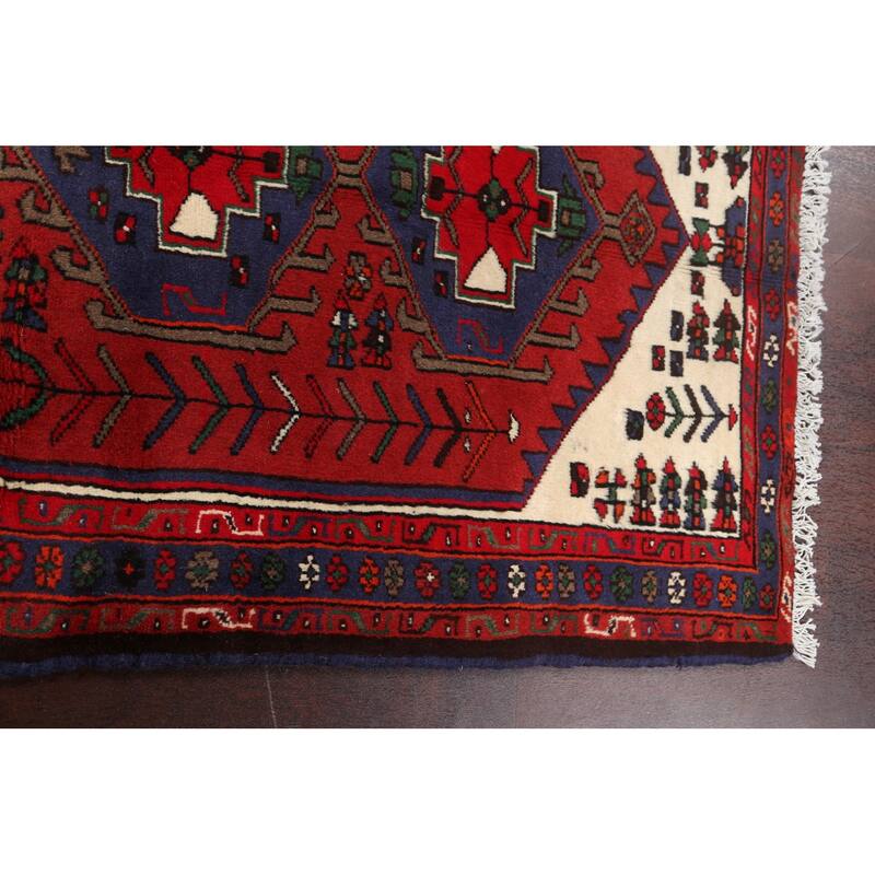 Geometric Persian Hamedan Area Rug Handmade Traditional Wool Carpet - 3'4" x 5'1"