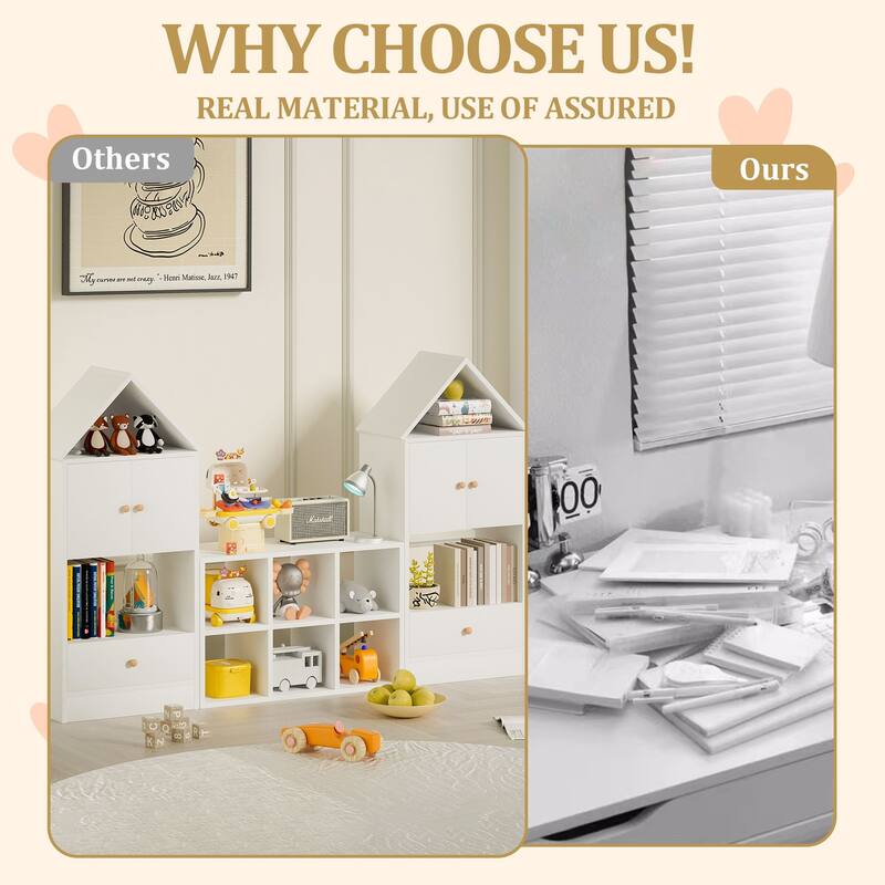 MVersatile Kids Bookshelf House Shape Toy Organizer for Bedroom Playroom