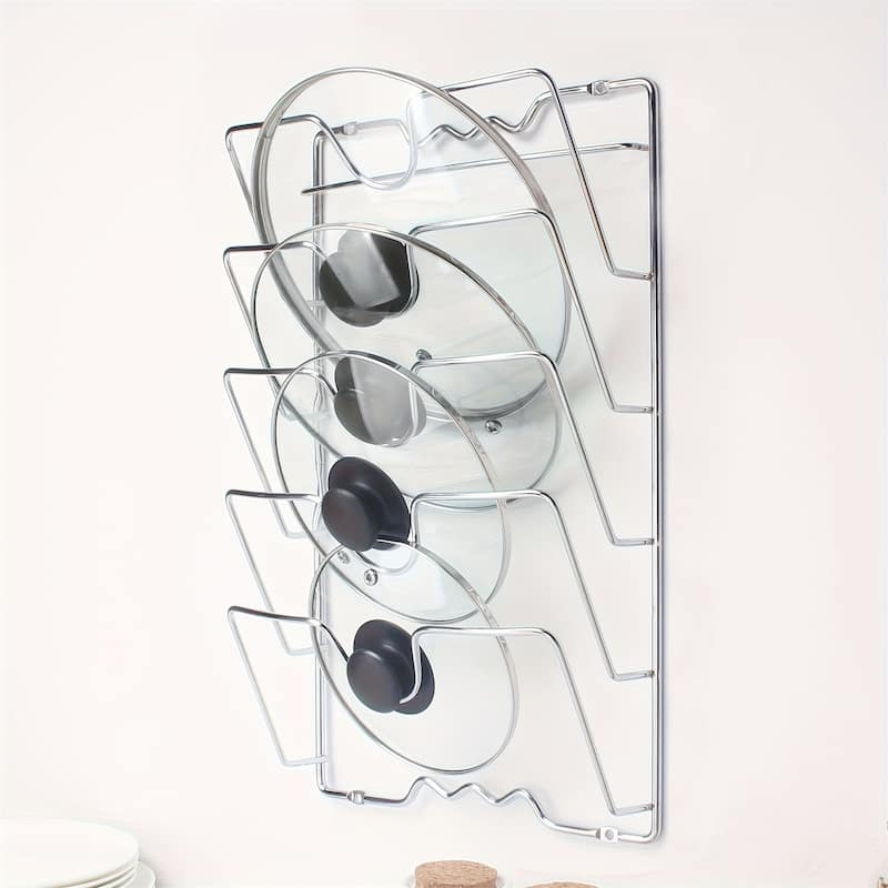 Wall-Mounted Storage Rack for Pots, Lids, and Cutting Boards