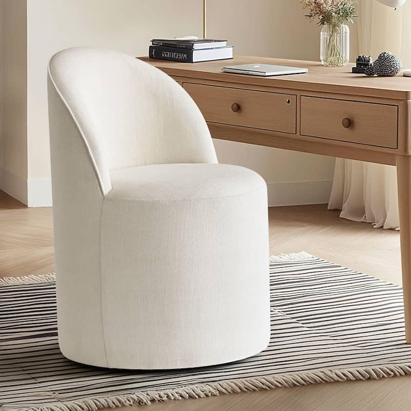 Upholstered Linen Office Chair with Wheels - Cream