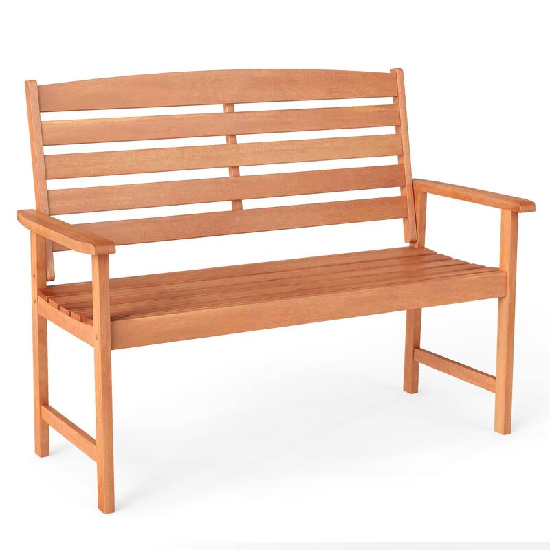 47.5" Natural Solid Wood Garden Bench Loveseat with Slatted Backrest and Armrests for 2-Seater - 47.5" × 26" × 35.5"