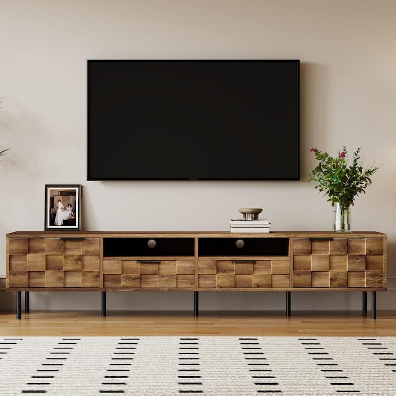 Rattan with Solid Wood Legs TV Stand for TVs up to 85 in - n/a