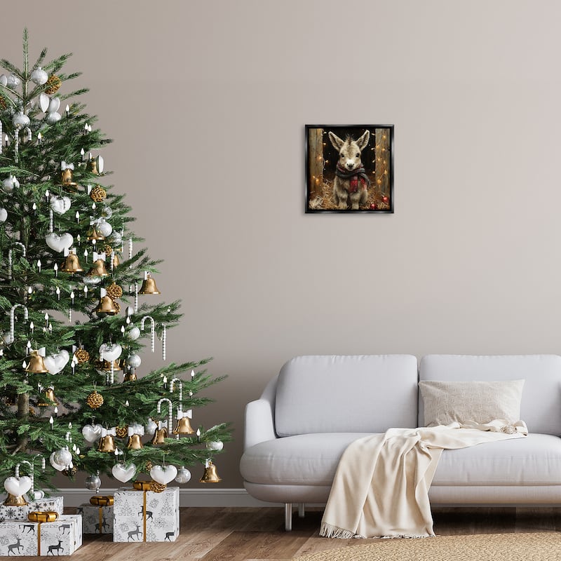 Stupell Baby Donkey & Holiday Lights Framed Floater Canvas Wall Art Design By Riley B