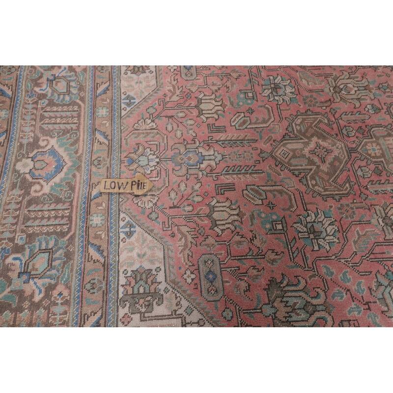 Pink Geometric Tabriz Persian Vintage Rug Hand-Knotted Wool Carpet - 9'6"x 12'4"