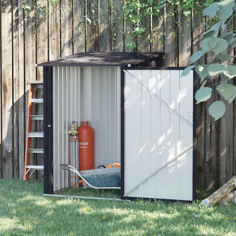 Outsunny 3.3' x 3.4' Lean-to Garden Storage Shed, Outdoor Galvanized Steel Tool House with Lockable Door for Patio Garden