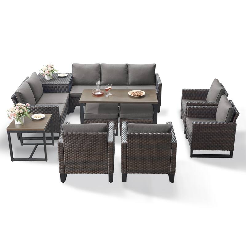Gymojoy All-Weather Wicker Outdoor Patio Conversation Set Seating Group With Lounge Chairs And 52" Table