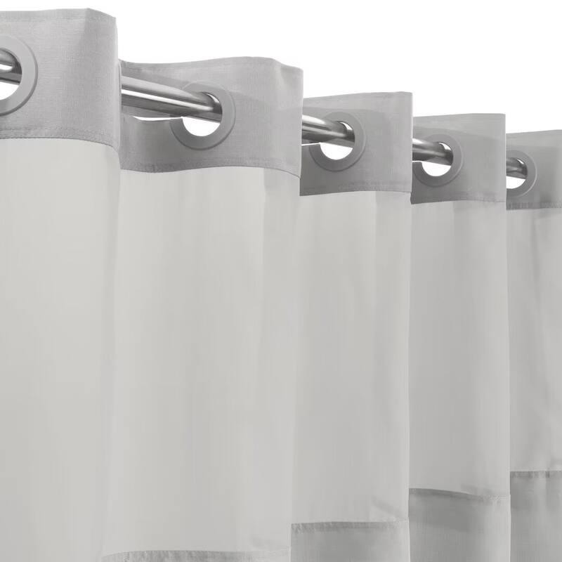 No Hook Slub Linen Texture Shower Curtain with PEVA Snap-in Liner