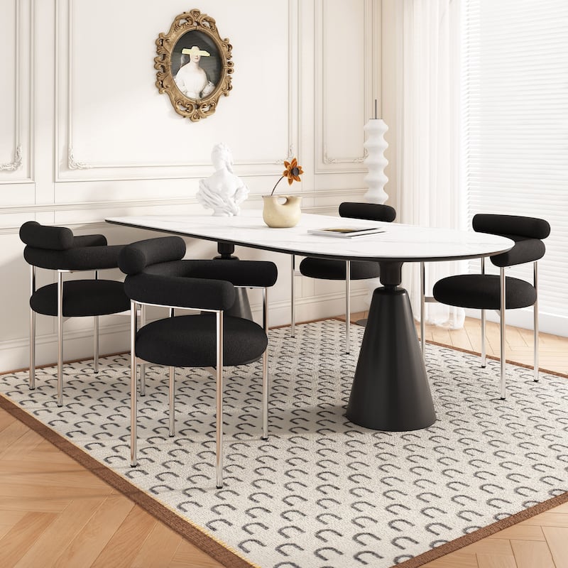Naci Modern Fabric Arm Dining Chairs with Metal legs by Christopher Knight Home - Black-Set of 4