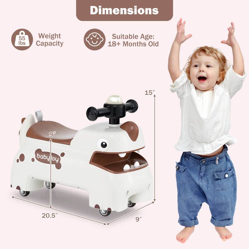 Babyjoy Ride on Toy Baby Dinosaur Sliding Car with4 Universal Casters - See Details