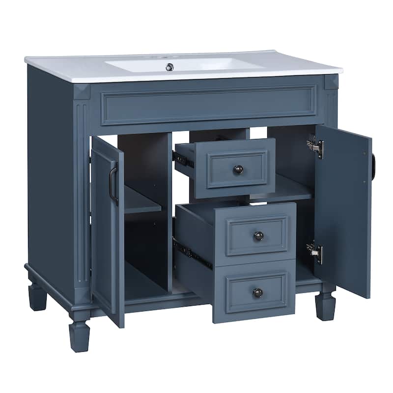 Bathroom Vanity with Top Sink, Bathroom Storage Cabinet with 2 Soft Closing Doors, Sink Vanity Cabinet Set with 2 Drawers