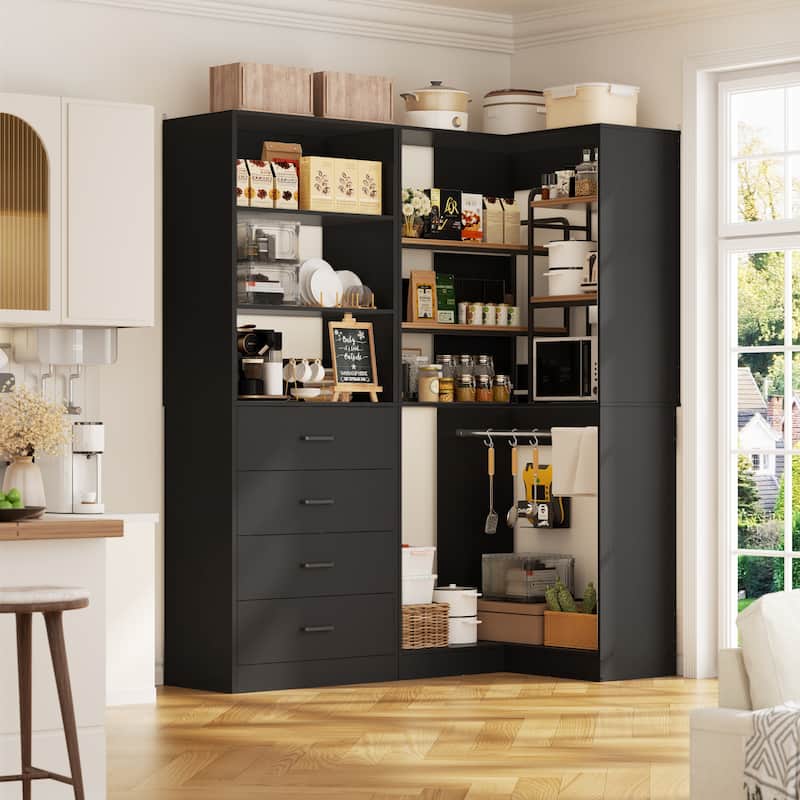 Cimly Set of 2 Corner Closet Organizer, Freestanding Closet System with Wooden Drawers