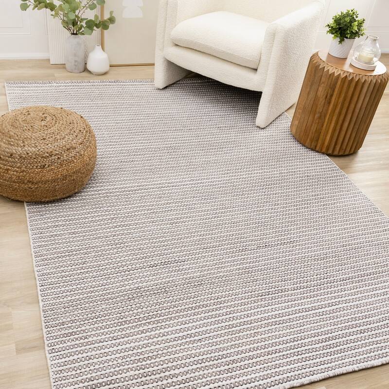 Ariana Collection - Intricate Striped White Taupe Rug