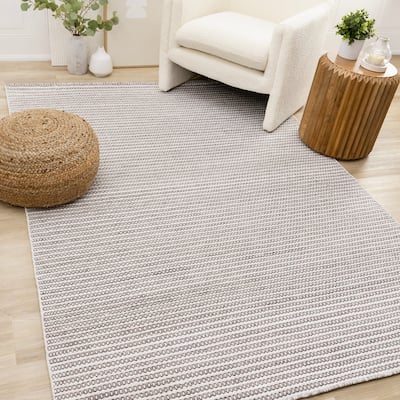 Ariana Collection - Intricate Striped White Taupe Rug
