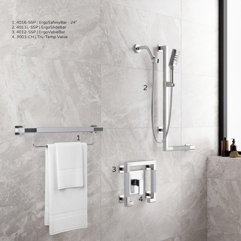 Seville 24-in Safety Bar Slip Resistant ADA Compliant 500 lb Weight Capacity Polished Stainless Steel
