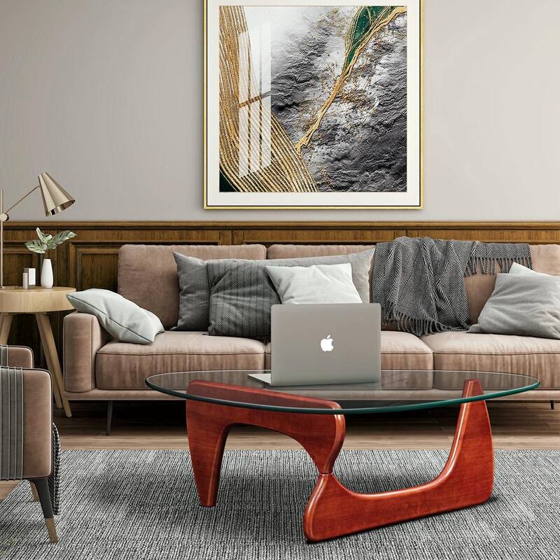50"L Triangle coffee table Wood Base for living room