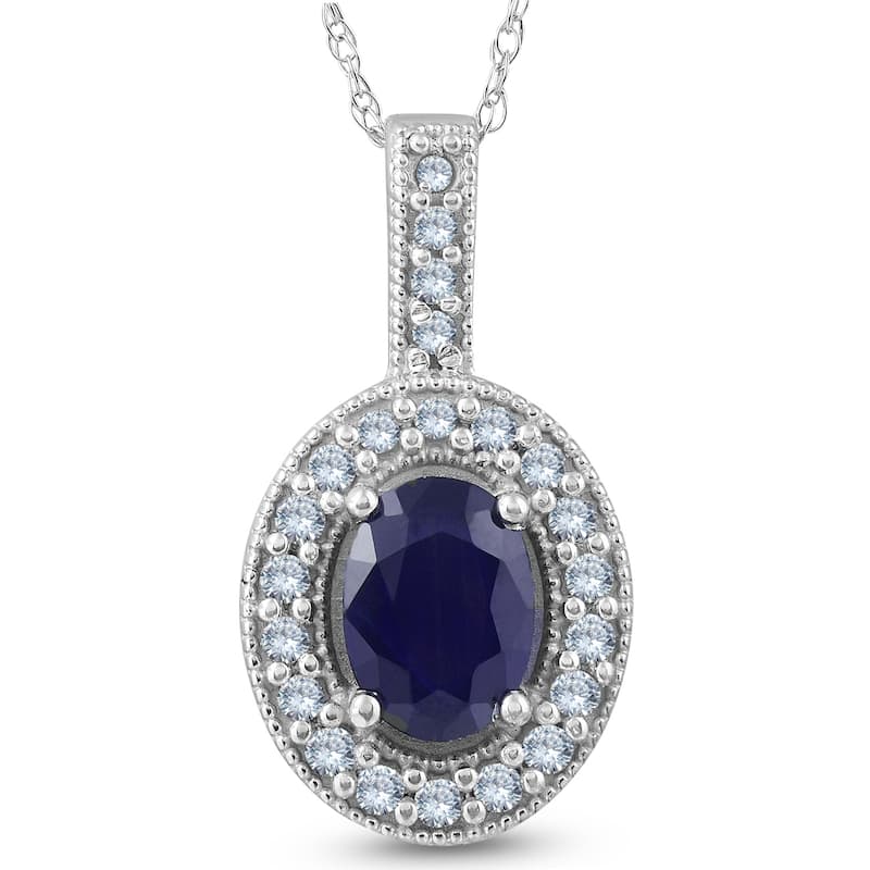 Oval Blue Sapphire Diamond Solitaire Pendant White Gold
