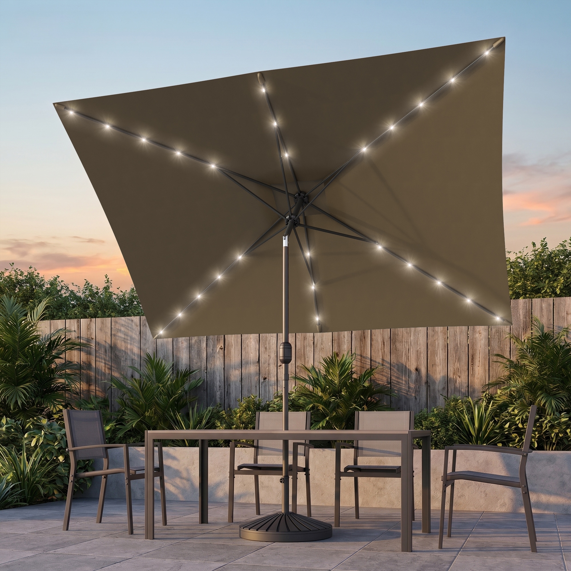 Bonosuki 10 x 6.5ft LED Patio Rectangular Umbrella Outdoor Market Umbrella Aluminium/Steel with Tilt and Crank
