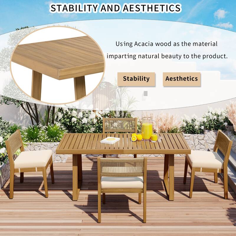 Multi-Person Outdoor Acacia Wood Dining Table & Chair Set for Balcony or Garden