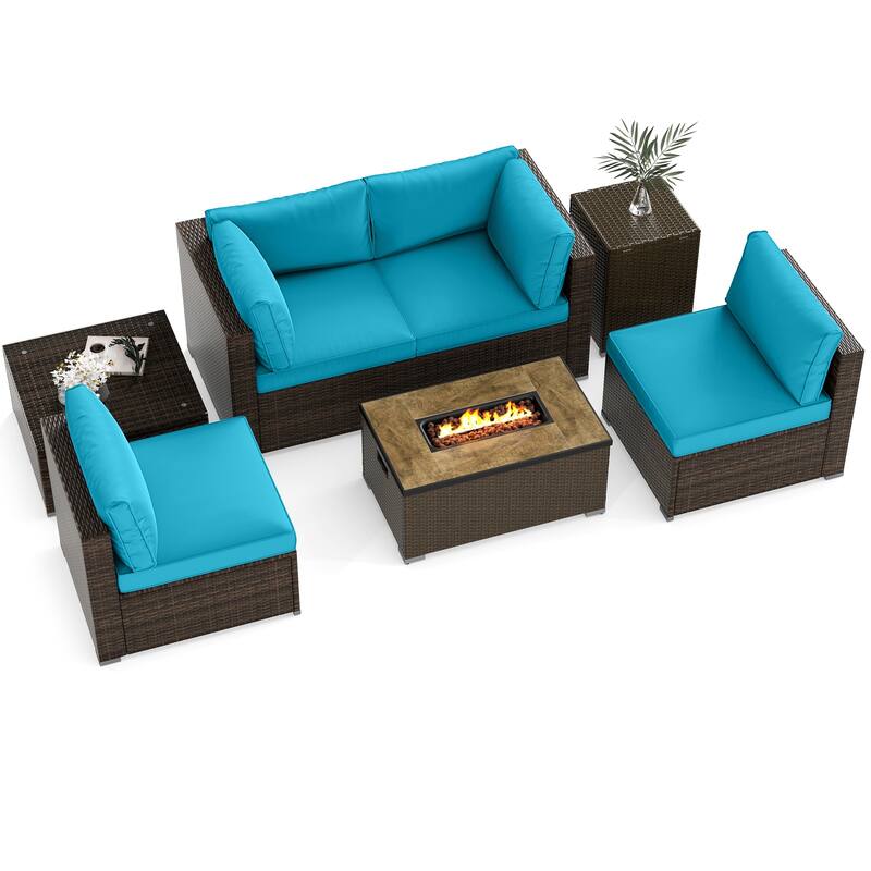 Gymax Set Of 7 Furniture Set w/32'' Fire Pit Table & Propane Tank - Green