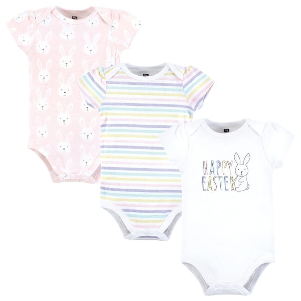 slide 1 of 1, Hudson Baby Infant Girl Cotton Bodysuits, Easter Bunny Pink 0-3 Months - Easter Bunny Pink