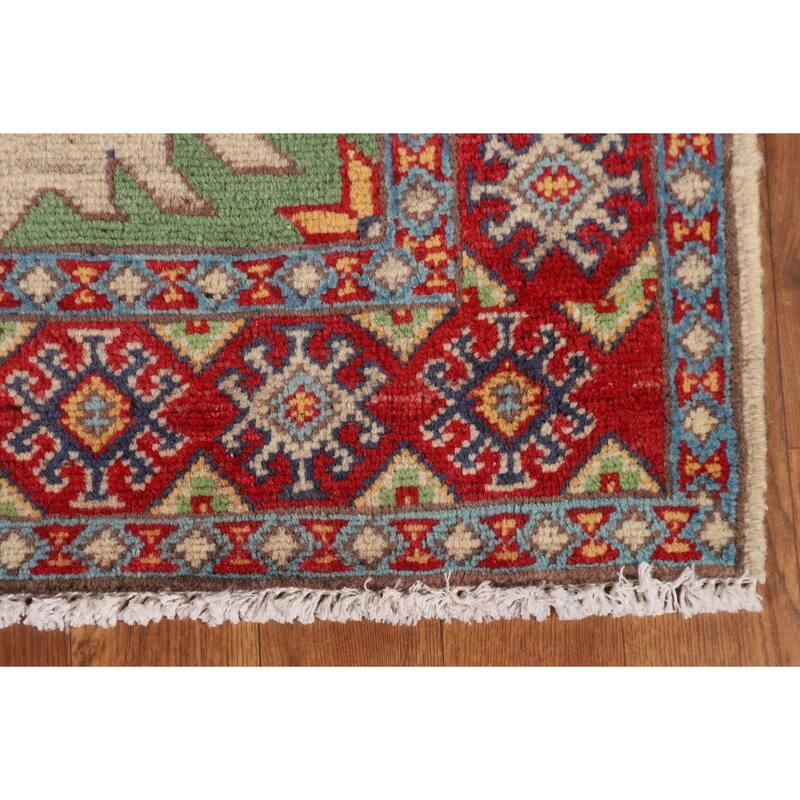 Beige Kazak Runner Rug Hand-Knotted Wool Carpet - 3'3" x 6'10"