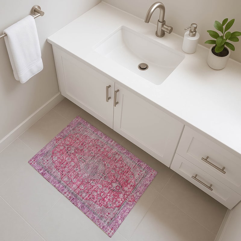 Premium Washable Super Soft Vintage Traditional Mayfield Rug - Pink - 1'8" x 2'6"
