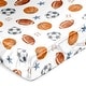 preview thumbnail 1 of 4, Sweet Jojo Designs Sports Theme Boy Satin Fitted Crib Sheet Watercolor Sport Soccer Balls Football Baseball Basketball Blue Star