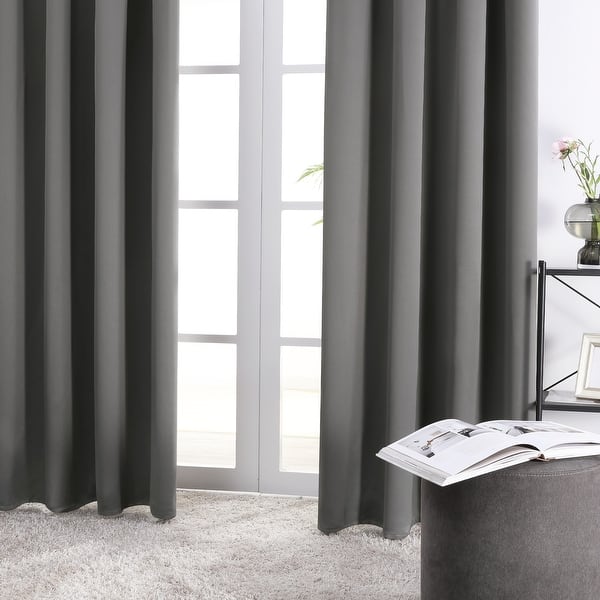 Deconovo Blackout Curtains with Back Silver Coating for Living Room 42x45  inch Black 2 Panels 