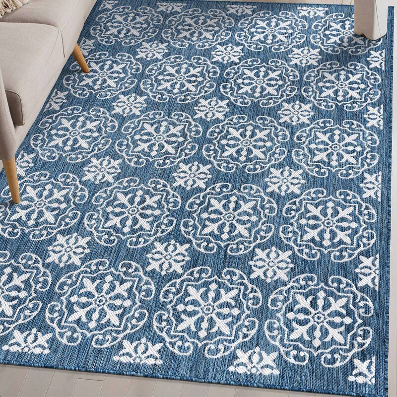 World Rug Gallery Transitional Geometric Textured Flat Weave Indoor/Outdoor Area Rug