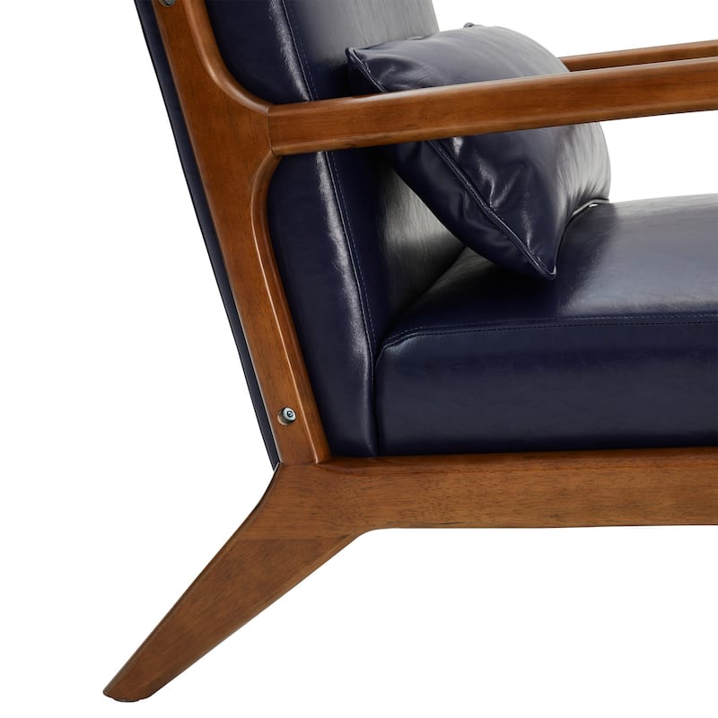 Glitzhome 30.75"H Mid-Century Modern PU Leather Accent Armchair with Rubberwood Frame - 25.75"L x 33.75"W x 30.75"H